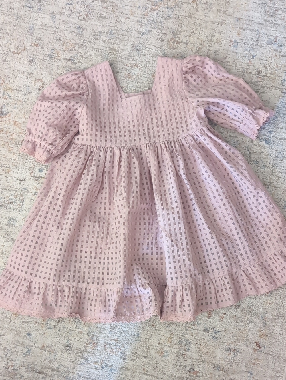 Noralee Girls Pink Square-Pattern Puff Sleeve Dress